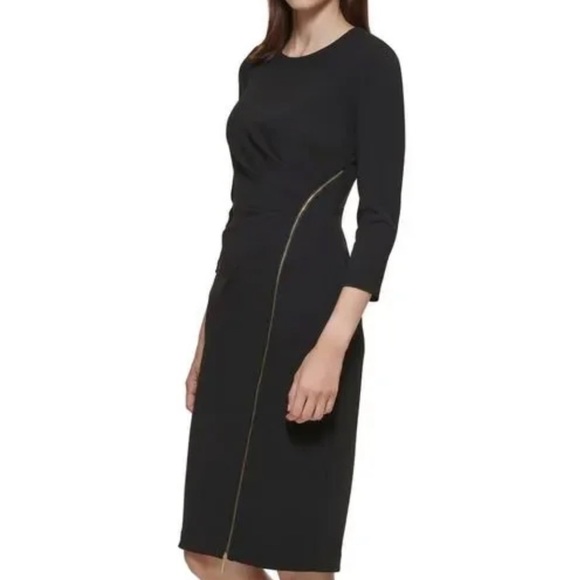 ⭐️ New Calvin Klein Fitted Cocktail Sheath Dress Black Size 12 - Picture 3 of 9